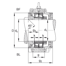 FAG 直立式轴承座 BND3226-H-C-T-BL-S, 非剖分，用于带锥孔和紧定套的轴承，轴上带法兰，Taconite 密封，脂润滑